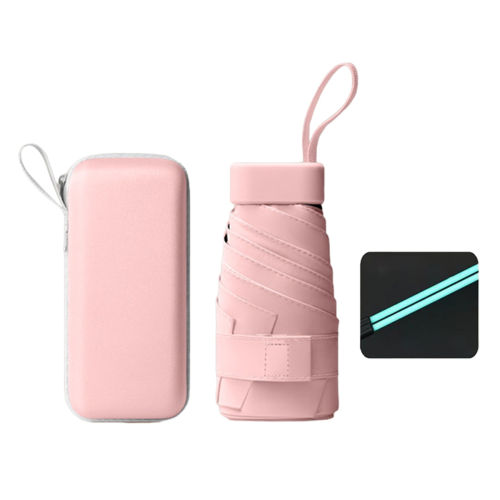 Mini ombrello da donna anti-UV, parasole, 12 stecche, da viaggio, per borsa, rosa