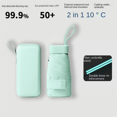 Mini ombrello da donna anti-UV, parasole, 12 stecche, da viaggio, per borsa, verde 2