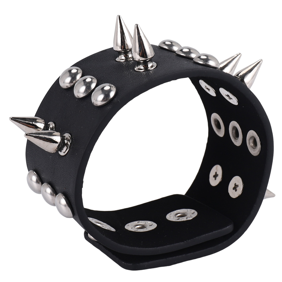 Metal leather men bracelet with Spikes Studded Black-image-OPC-PHWFNP8-NEW