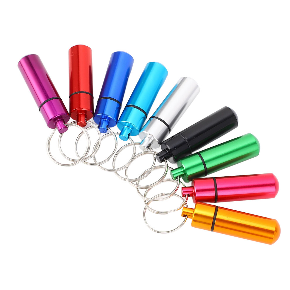 9pcs Water Proof Mini Aluminum Pill Box Case Organizer with Keychain Outdoor Medicine Holder