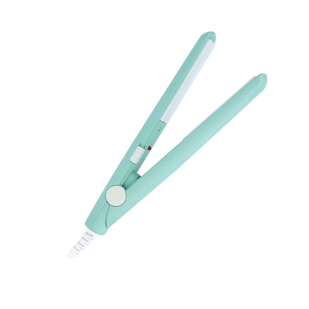 2 in 1 Mini Hair Straightener Ceramic Tourmaline Plate Heating Flat Curler Matcha Green