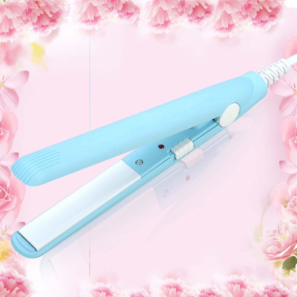 2 in 1 Mini Hair Straightener Ceramic Tourmaline Plate Flat Iron Curler Sky Blue