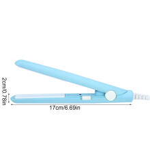 2 in 1 Mini Hair Straightener Ceramic Tourmaline Plate Heating Flat Curler Sky Blue
