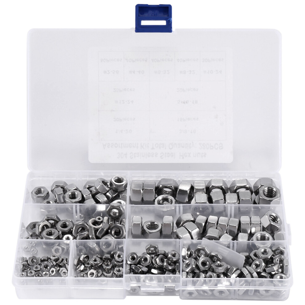 Stainless Steel Nuts 2-56 To 3/8Inch-16 Kit For Screws Bolts-280Pcs 4851839526683