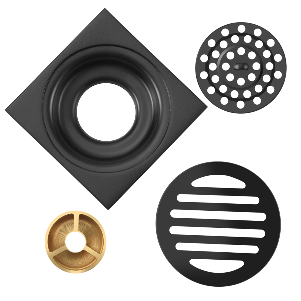4 Inch Square Shower Drain With Removable Cover Grate Matte Black 4851839533032