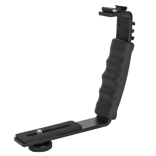 Camera Flash L Bracket Dual Hot Shoes Holder Mount Adapter Mount DV Microphone LED Light 1