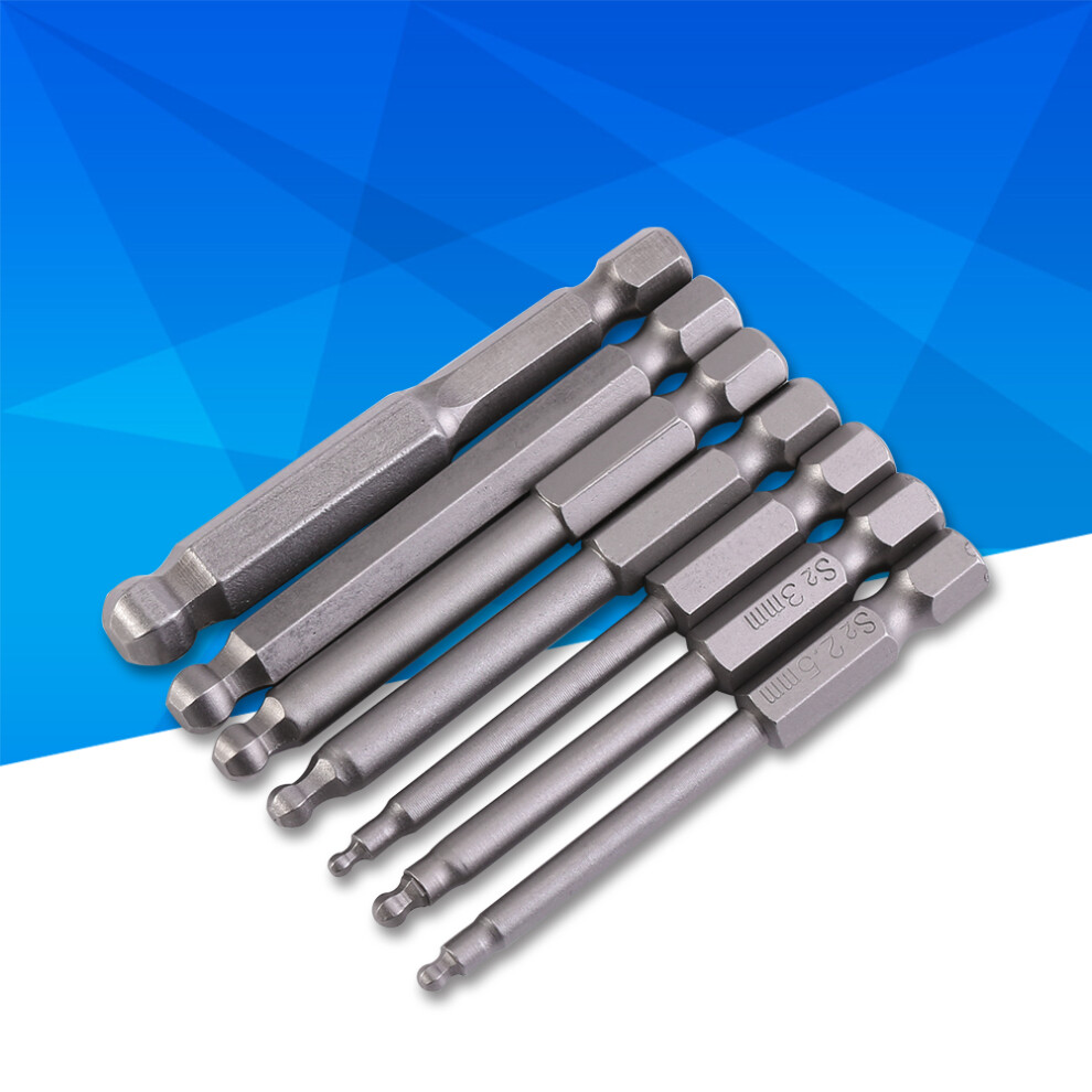 7Pcs 1/4'' Hex Shank 2/2.5/3/4/5/6/8Mm 65Mm Magnetic Ball Screwdriver Bits 3061324375561