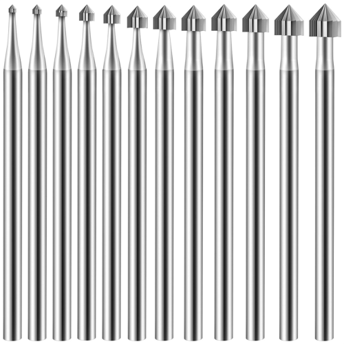 12 pezzi - Set di punte per intaglio a forma cilindrica e conica per gioielli (stelo)