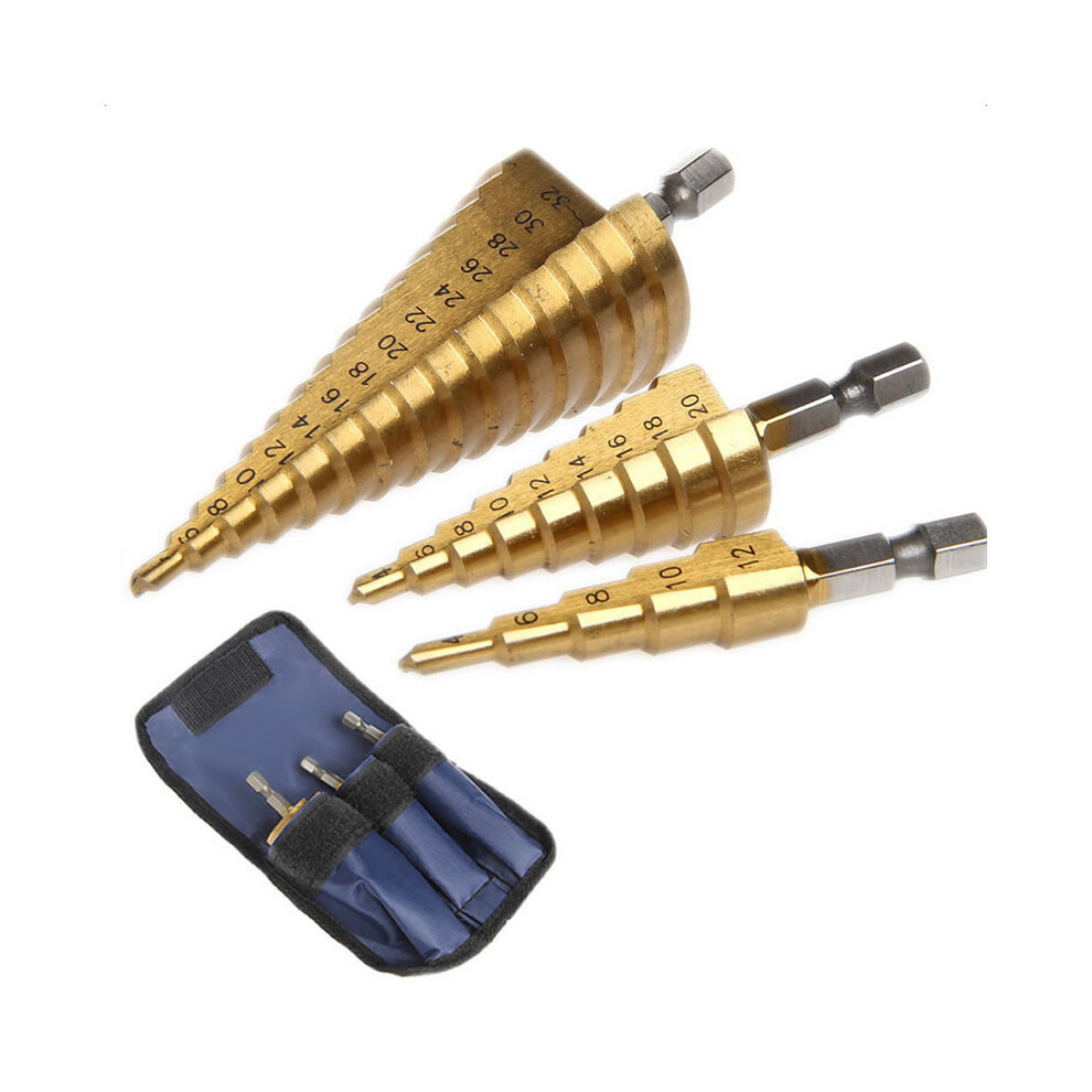 3Pc Hss Cone Taper Drill Bit Set Hole Cutter Metric Metal Hex Bits 4851839549699