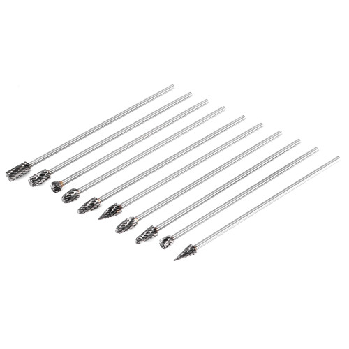 Conjunto de 10 fresas rotativas de carbeto sólido de tungstênio, corte duplo, 4 polegadas de comprimento 2