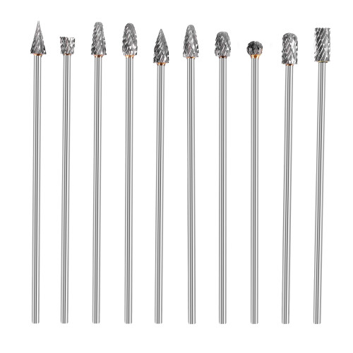 Conjunto de 10 fresas rotativas de carbeto sólido de tungstênio, corte duplo, 4 polegadas de comprimento