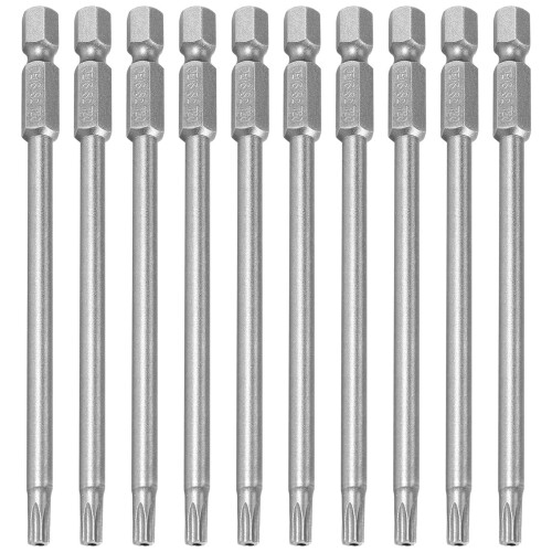 10pcs 100mm Length 1/4 inch T20 Torx Screwdriver Bits, Silver Gray 2