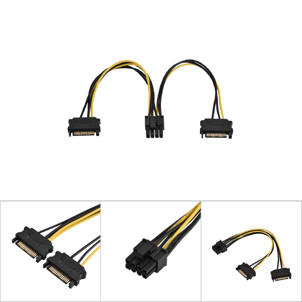15 Pin Dual Sata Male To 8 Pin Female Pci-E Pci Express Power Supply Adapter Cable 0.2M 4071324377921