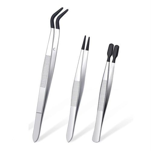 Set di pinzette in PVC con punte in gomma, 3 pezzi, nero