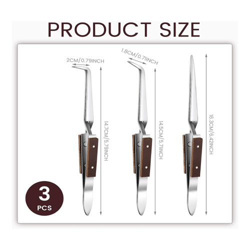 Set da 3 pinzette di precisione reversibili, punte appuntite e curve 1