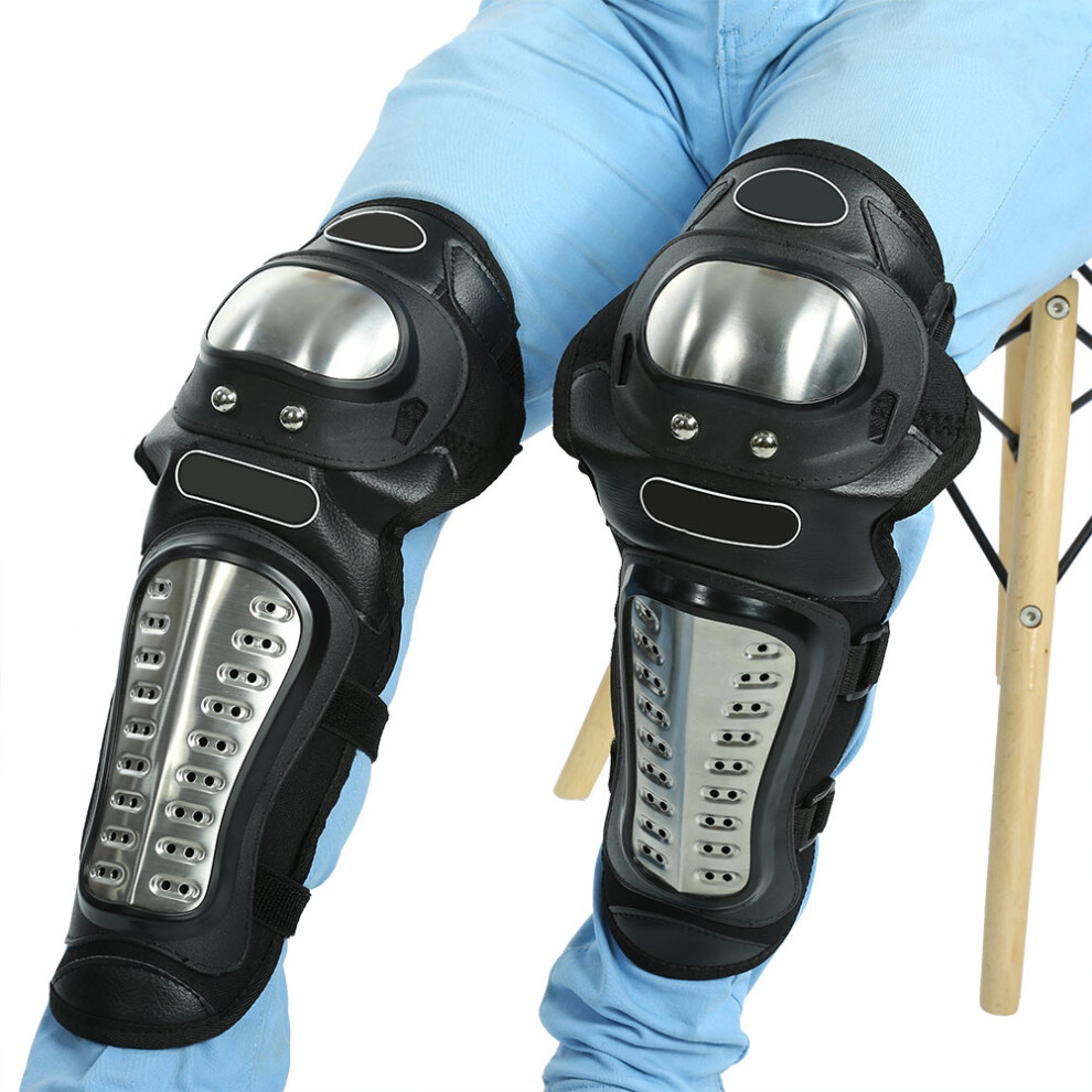 2 Pcs Stainless Steel Motorcycle Motocross Atv Adults Knee Pads Shin Guard Protective Armor Set 6911324384315