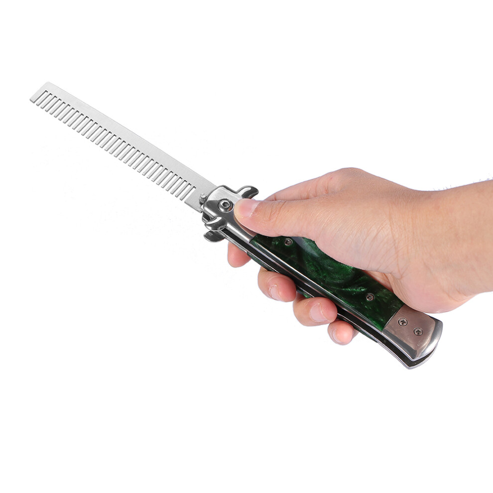 1PC Stainless Steel Switchblade Spring Pocket Oil Hair Comb Foldable Hairstyling Brush(Green)