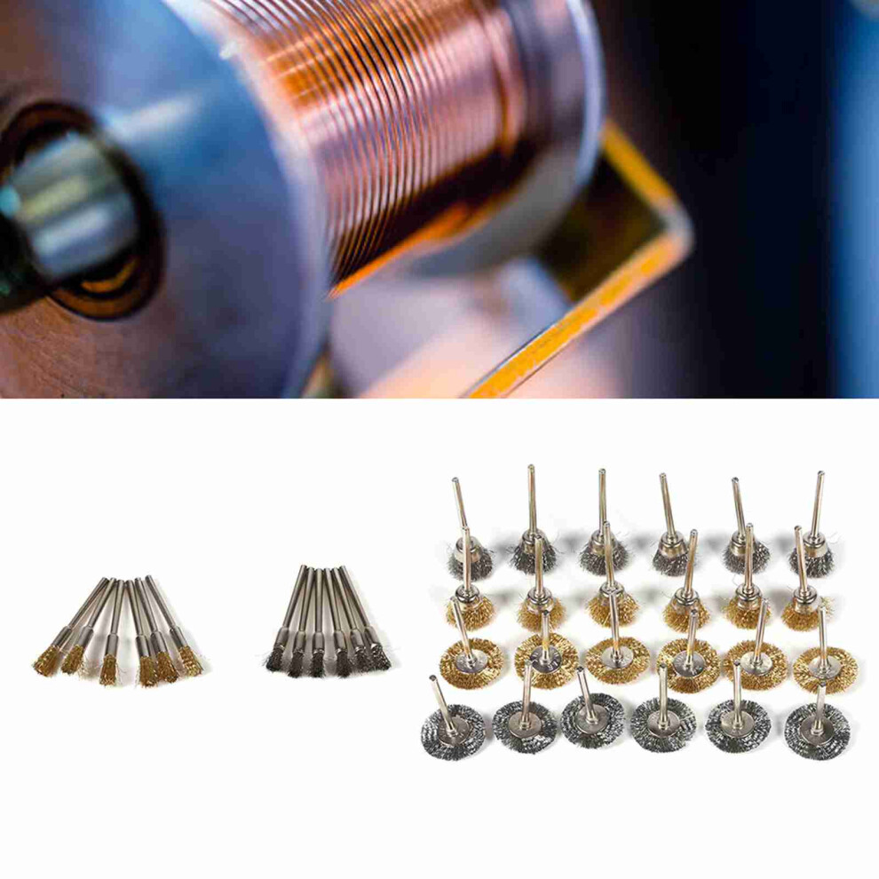 36Pcs Brass Steel Wire Brush Set Pen Cup Wheel Shaped Polishing Cleaning Rotary Tools Full Kit 3171324397934