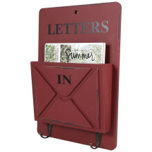 Wood Mail Letter Rack Key Holder Wall Storage Creative Home Decoration with Hook Hanger Red