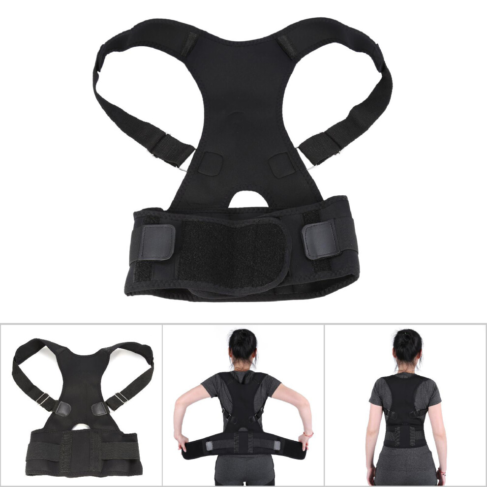 Black Adjustable Posture Correct Belt Back Lumbar Support Corrector Shoulder Band( L)