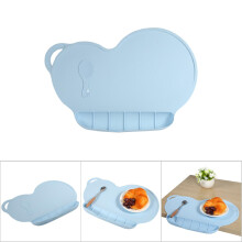 Silicone Baby Plate Mat Sucker Anti slip Waterproof Folding Child Dinner Table Set (Light Blue)