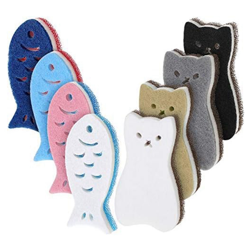 8Pc Kitchen Scrub Sponges Cats Fish Cleaning Sponge Multi-Use Sponges-image-OPC-PHWMZHW-NEW