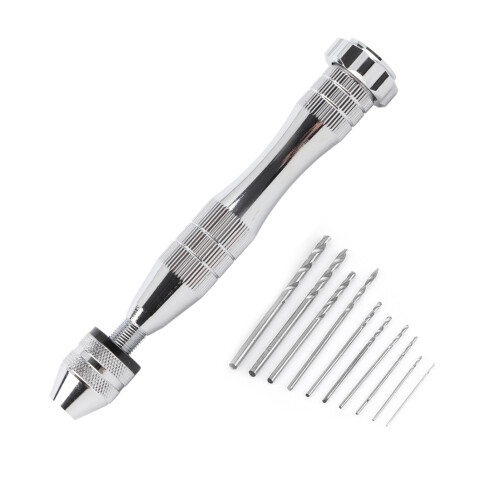 Silver Color Wide Grasp Range Chuck Hand Twist Drill With 10 HHS Drill Bits Wood Drilling Tool 1