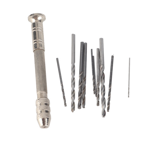 Silver Color Hand Twist Drill With 10 HHS Drill Bits Drilling Tool for PCB Watch Repair 1