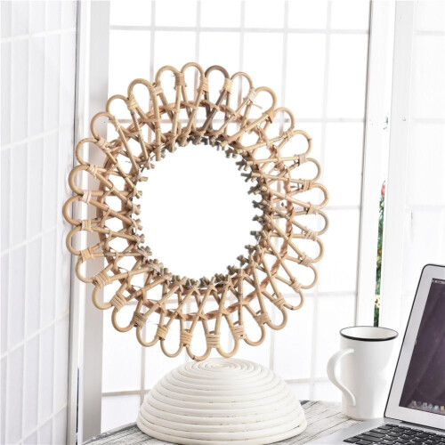 40Cm Nordic Wicker Wall-Mounted Mirror Rattan Round Home Wall Hanging 1