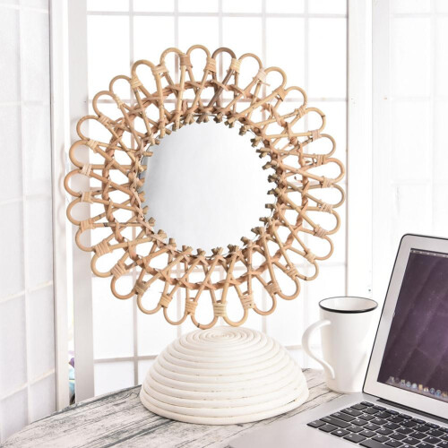 40Cm Nordic Wicker Wall-Mounted Mirror Rattan Round Home Wall Hanging 2