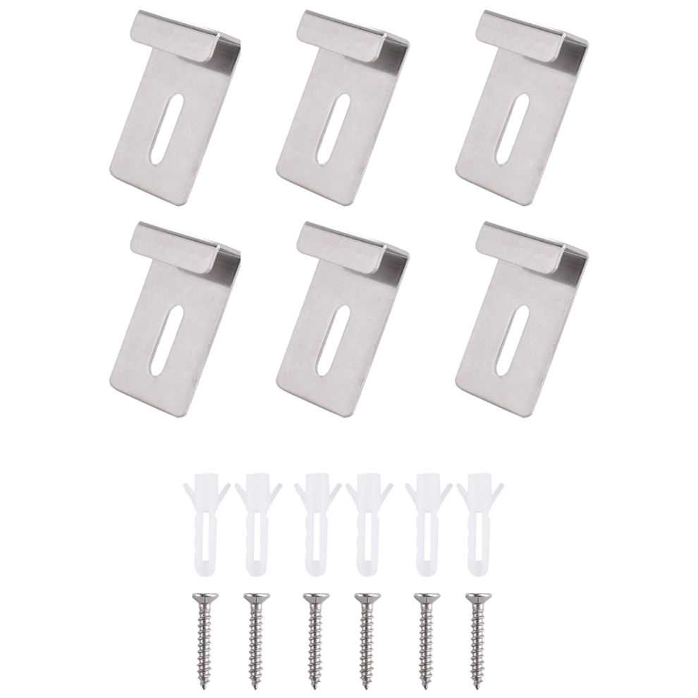 6Pcs Metal Mirror Clips Wide Channel Mirror Hanger Clip Kit Silver 4853347156802
