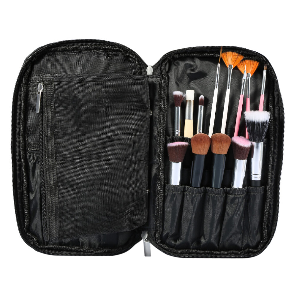 Black Professional Makeup Brushes Bag Holder Toiletry Organizer Cosmetic Handbag Pouch(Black)