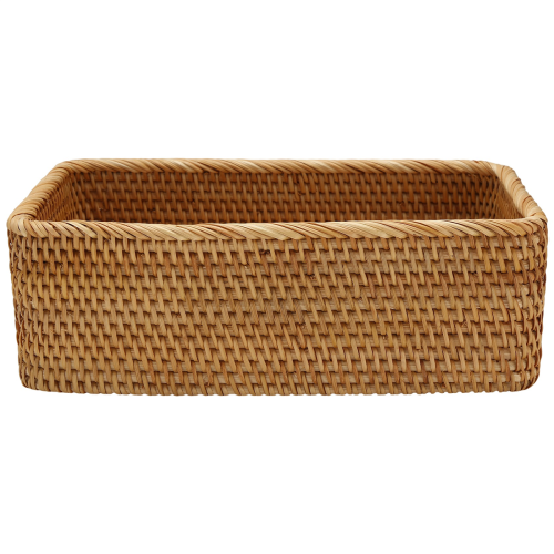 Hand-Woven Rectangular Rattan Wicker Basket Kitchen Household Tools-L 2