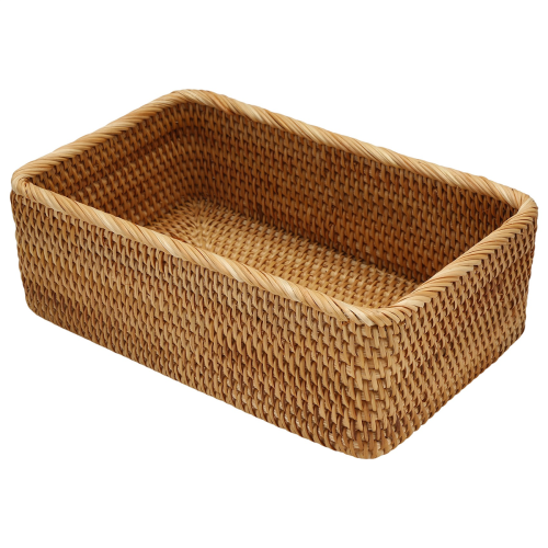 Hand-Woven Rectangular Rattan Wicker Basket Kitchen Household Tools-L 1