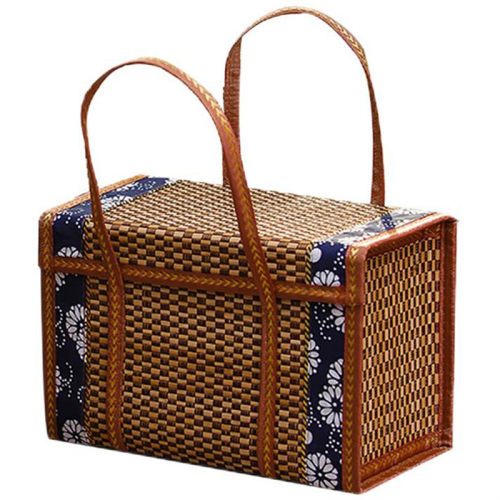 Caixa de armazenamento portátil para camping com produtos de bambu trançado M
