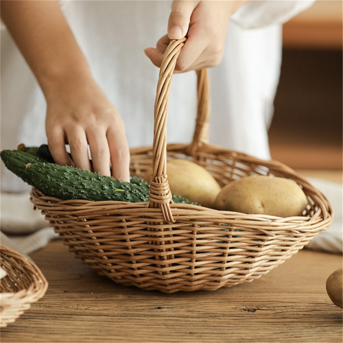 Wicker Basket with Handle, Wicker Shopping Basket, Large 2