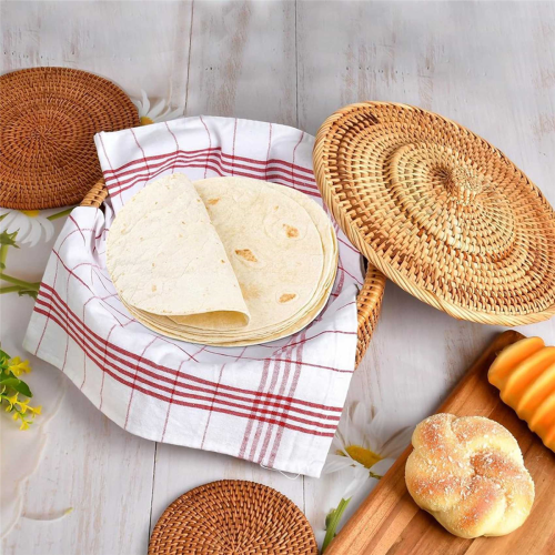 Round Rattan Boxes with Lid Hand-Woven Multi-Purpose Wicker Tray 2