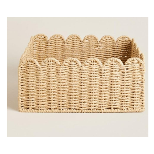 Scalloped Edge Basket, Wicker Storage Baskets, Paper Rope Design 1