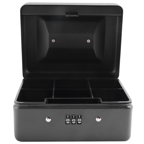 Caixa de moedas de metal com fechadura de combinação 15 x 12 x 7,7 cm (preta) 2