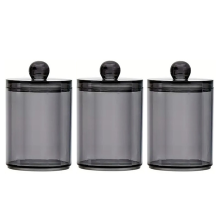 Pacote com 3 potes dispensadores de cotonetes para banheiro, pote de plástico preto