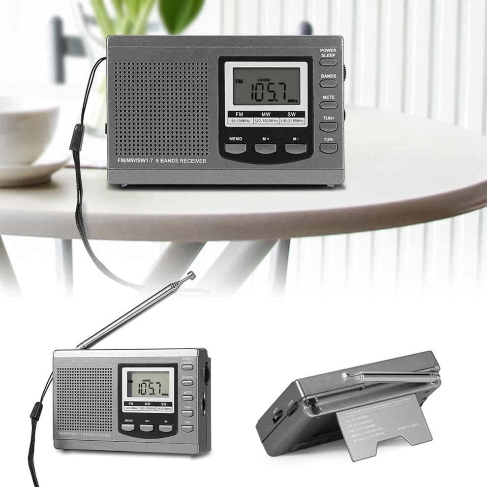 Portable Mini Radios Fm/Mw/Sw Receiver With Digital Alarm Clock Fm Radio Receiver Grey 7891324408169