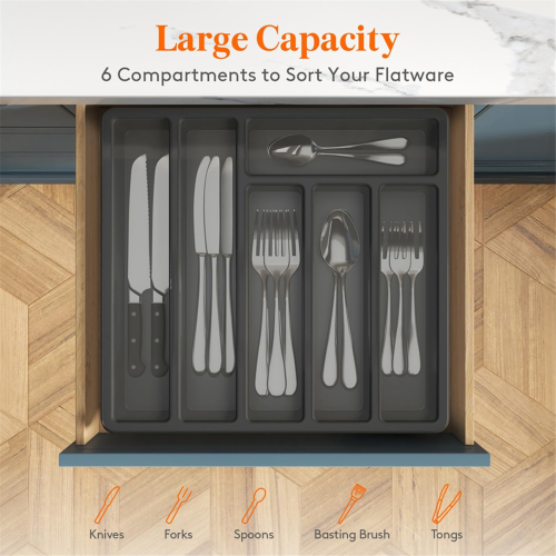 Silverware Organizer with Lid,Covered Utensil Tray Black 1