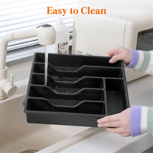 Silverware Organizer with Lid,Covered Utensil Tray Black 2