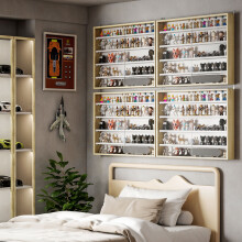 HOMCOM 5-Tier Wall Display Shelf Unit Cabinet w/ Shelves Glass Doors Natural