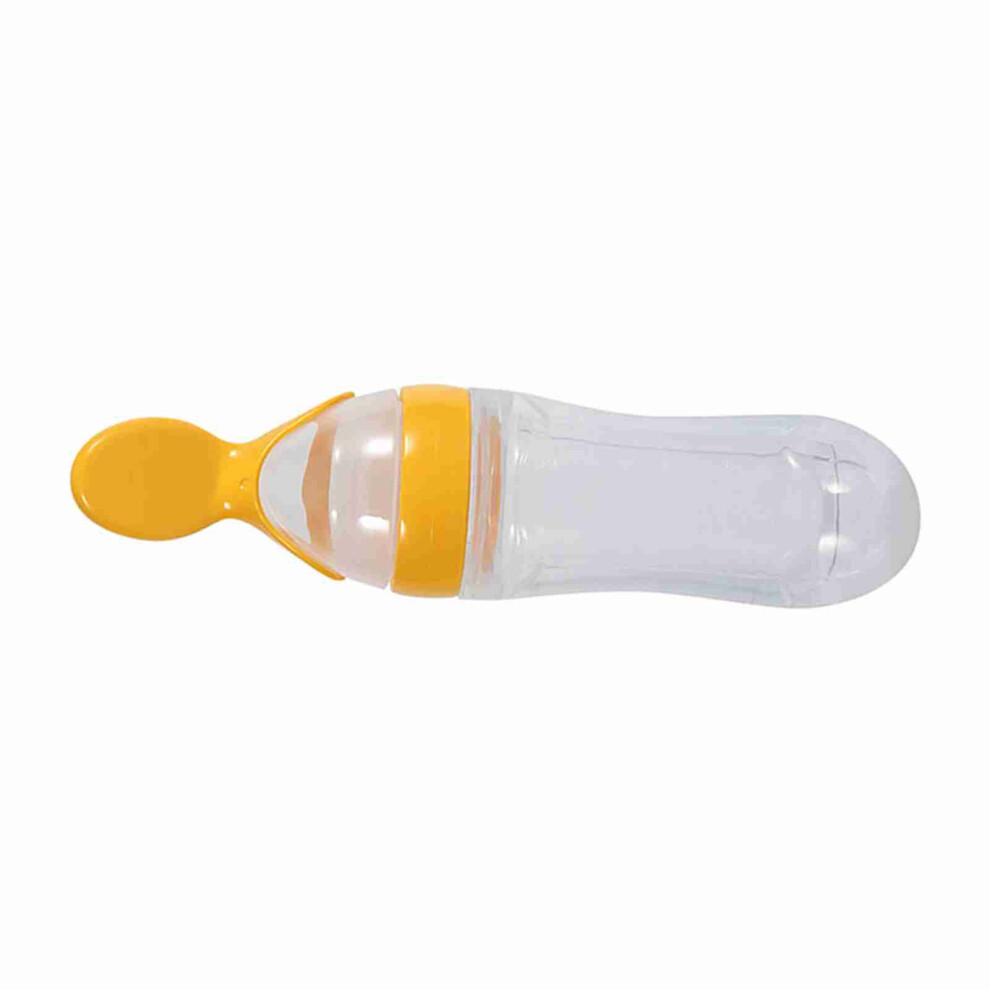 90Ml Silicone Baby Toddler Feeding Bottle With Spoon Fresh Food Cereal Squeeze Feeder (Yellow) Yellow
