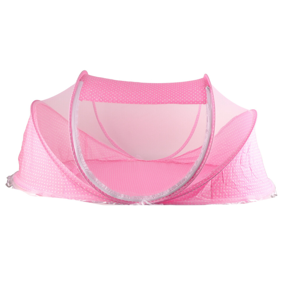 Portable Foldable Bed Net Crib Cradle Tent with Pillow for Baby Infant Pink
