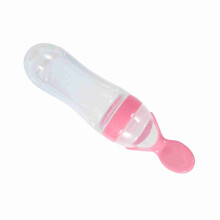 90mL Silicone Baby Toddler Feeding Bottle with Spoon Fresh Food Cereal Squeeze Feeder (Pink)