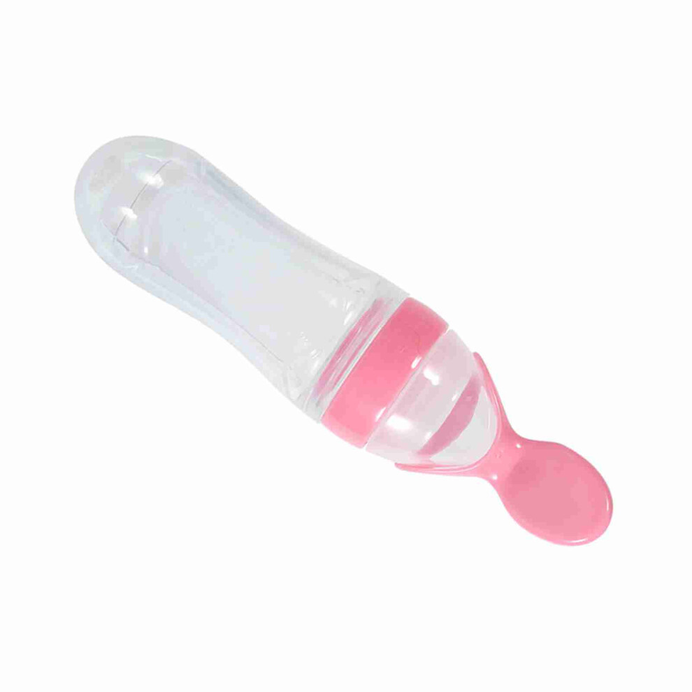 90Ml Silicone Baby Toddler Feeding Bottle With Spoon Fresh Food Cereal Squeeze Feeder (Pink) Pink
