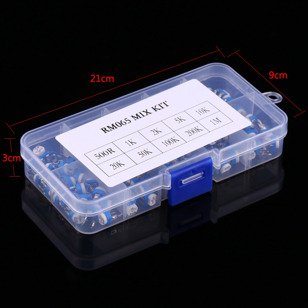 100Pcs 10 Values 500Ohm-1M Ohm Film Variable Resistor Potentiometer Rheostat Trimpot Assortment 6921324409727