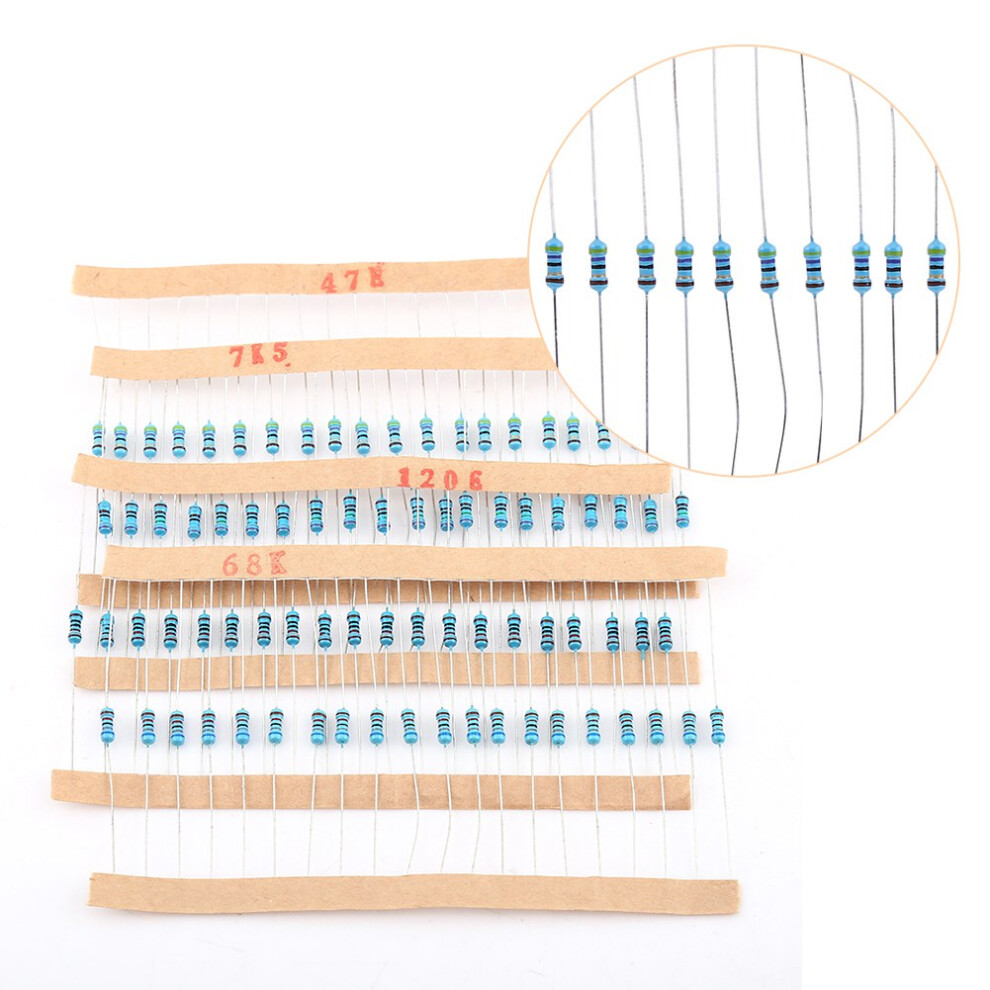1280Pcs 1/4W 64 Values 1Â10M Ohm Metal Film Resistors Assortment Components Kit Set 7651324409890